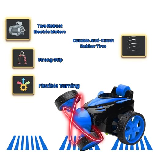 Image of Gooyo GY-2090-14 360 Rotating & Rolling Stunt Car Toy with Demo Functions | Spin, Stunt, Flip Functions | Remote Control Stunt Car Toy for Kids | Blue | in-Built Battery | Gift Box Packaging