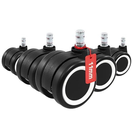 hjh OFFICE 619048 5er Set Hartbodenrollen 11mm / 60mm ROLO Color 60 Schwarz/Weiß Leise Drehstuhlrollen, Rollen für Bürostuhl