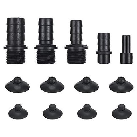 CWKJ Nozzles Kit for Fountain Pump, Replacement Adapters 5 Sizes Plastic Nozzles for Submersible Pump, 8 Rubber Suction Cups Fountain Pump Accessory Cover