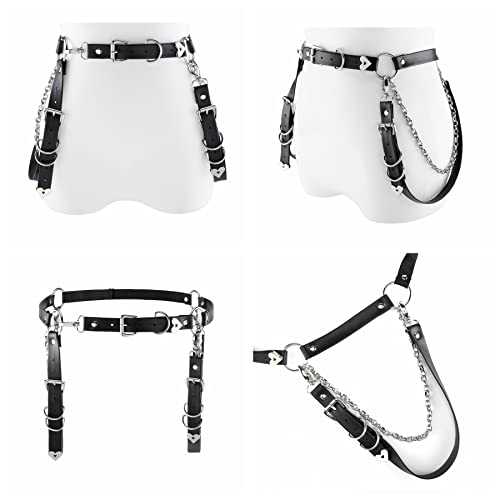 Ayliss Women Punk Waist Chain Belt Skinny PU Leather Metal Chain Gothic Punk Waist Belt Adjustable Layered Rave Costume Party4
