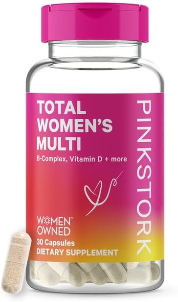 Pink Stork Total Women's Multivitamin with Biotin, Zinc, and B Vitamins, for Hair, Skin, and Nails, Bone Health, Immune Support, and More, Daily Multi for Women - 30 Capsules (Packaging May Vary)
