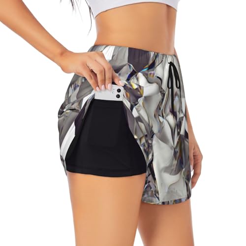 Short de yoga double couche imprimé diamant femme noir S