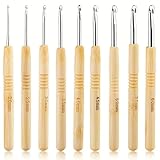 Teouuas 9 Pièces Ensemble de Crochets, Aiguilles à Crochet, Ergonomique Poignée en Bois Débutants, Idéal pour Mains Arthritiques et Tricot Projets (2/2,5/3/3,5/4/4.5/5/5.5/6 mm Style 1)