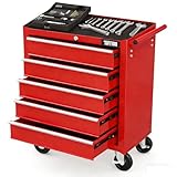 TUFFIOM 5-Drawer Rolling Tool Chest w/Drawers & Lock, Tool Storage Cabinet with Lockable Wheels, Top Cushion & Drawer Liners, Tool Organizer Box for Garage, Warehouse & Repair Sho