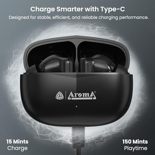 Image of AROMA TWS5 Orbit V5.4 True Wireless Earbuds, Matte Black | up to 55H Playtime, ENC, Fast Charging, Heavy Bass, Bluetooth