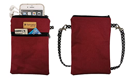 Image of Taianda Dual Zipper Women Cell Phone Crossbody Pouch Bag (Wine Red)