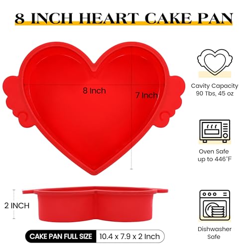 image for AOTASO 8 Inch Heart Shaped Cake Pans with Metal Reinforced Frame Silic