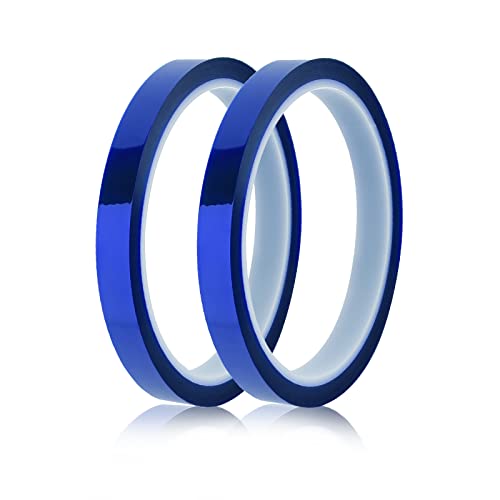 KINBOM 2 Rouleaux Bleu Teflon Ruban, 10mm x 33m Ruban Adhesif Kapton Ruban Thermique Bleu Ruban de Presse en Vinyle Thermique pour La Sublimation l'Artisanat d'Art Les Vêtements