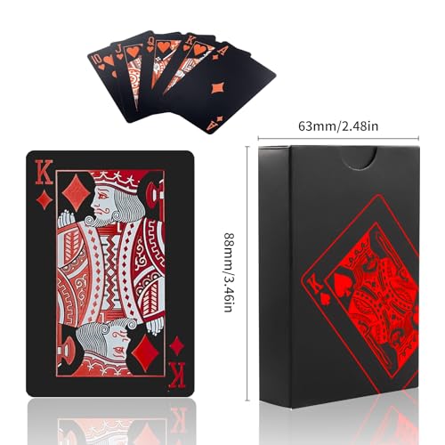 Pokerkarten Schwarz - 1 Deck Spielkarten,Coole Plastikspielkarten,wasserdichte Spielkarten,Kartenspiel,Ideal für Poker,Blackjack,Skat & Mehr,Pokerkarten für das Geschenkpartyspiel (Rot) – Bild 3