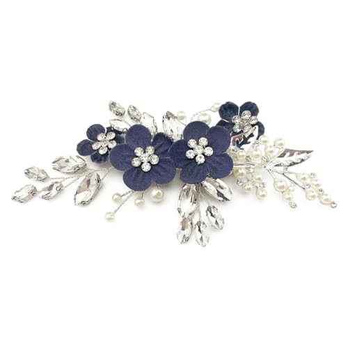 Pinzas para cabello florales azul oscuro para boda miniatura 1