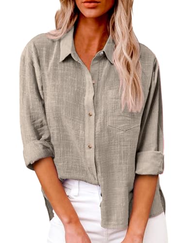 SHEKINI Camicia Lino Donna Elegante Maniche Lunghe...