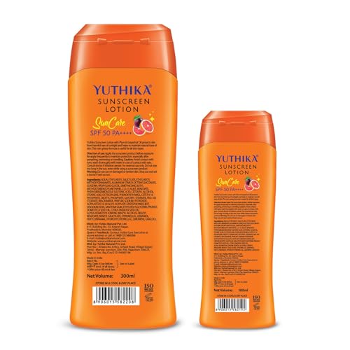 Image of Yuthika Sunscreen SPF 50 Combo - 100ml & 300ml - UVA /B & Blue Light Protection for Oily Skin - 50 PA++++ - Enriched with Plum & Grapefruit - For Men & Women, Ideal for All Skin Types