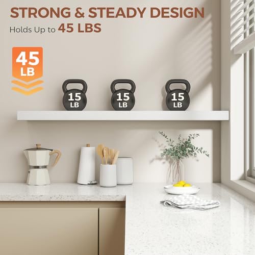 Image of Dreamland White Floating Shelves 48 Inch Long,8 Inch Deep Floating Shelves,48 inch W x 8 inch D Wall Shelves for Bedroom,Living Room,Kitchen,Bathroom,Set of 2