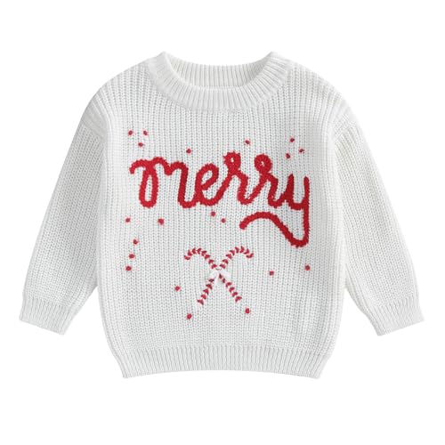 Unisex Kids Christmas Sweaters Long Sleeve Letter Embroidery Knit Pullovers Kid Jumper Tops