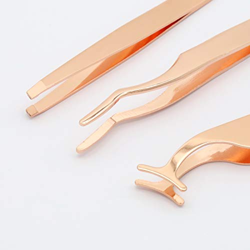 EMEDA 3pcs False Eyelash Applicator Tool Fake Lashes Tweezers Eyelashes Extension Tweezers Remover Clip Tweezers Nipper Eyelashes Tweezers for Strip Lashes Easy Lash Applicator Tools Kit （Rose Golden） - Thumbnail 5