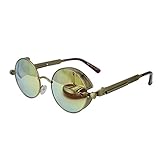 Screws Spring Legs Steampunk Sunglasses Bronze Frame with Gold Mirror