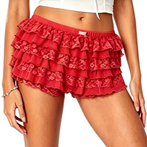 Image of NUFIWI Women Lolita Bloomers Ruffle Shorts Lace Cute Pumpkin Pants Sexy Boyshorts Layered Y2k Mini Shorts Pettipants