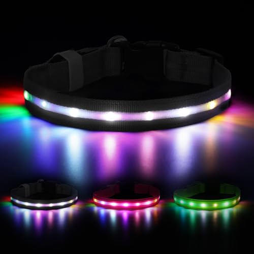 Feycig Leuchthalsband Hund Halsband Aufladbar - LED Hundehalsband Leuchtend USB Wasserdicht Einstellbare, 3 Modi, Leuchthalsband für Kleine Mittlere Große Hunde (Schwarz, M(38-50cm/15-19.7inch))