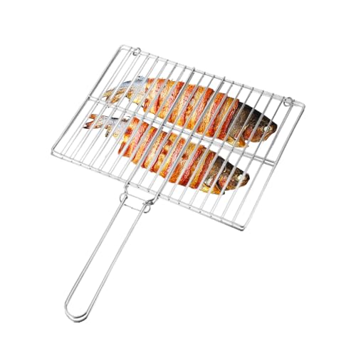 Cesta para parrilla – Cestas para pescado para barbacoa | Cesta para parrilla de barbacoa | Estante de acero inoxidable para peces | Cestas rectangulares ligeras para parrillas | Estante