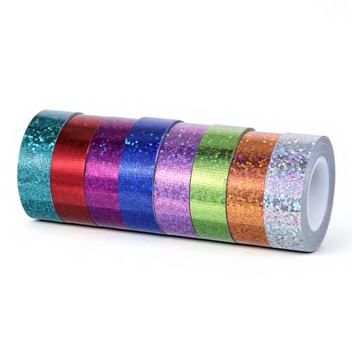 Alrhso 8 Rolls Iridescent Duct Tapes Glitter Duct Tape Holographic Sparkly Washi Tape Decorative for...
