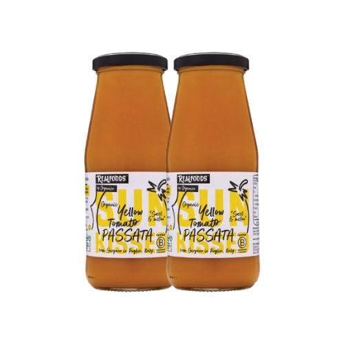 Realfoods by Organico | Organic Yellow Passata – Sweet, Mellow, and Perfect for Gourmet Creations, 420g (Pack of 2)