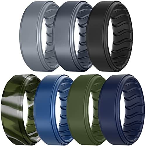 Dookeh Silikon Ehering Herren Atmungsaktiver Gummiring für Sport & Arbeit Schwarz Ring als Ersatz-Ehering 1/4/7/8 Stück (U-Black Dgray Gray Forestcamo Blue Green NavyBlue 10)