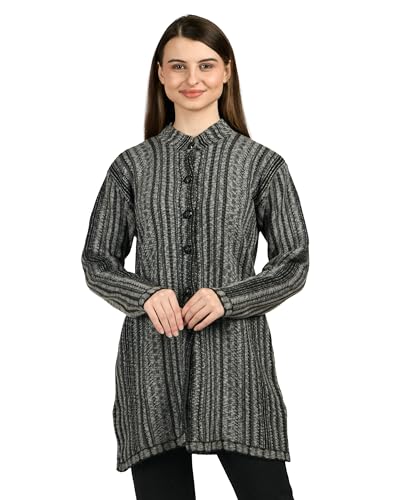 Image of LADYWILLINGTON Women Woolen Long Coat Warm Fabric Cardigan Winter Wear Pure Wool Thick Sweater For Women 100% Rainbow Wool Free Size Cotty With Side Pockets