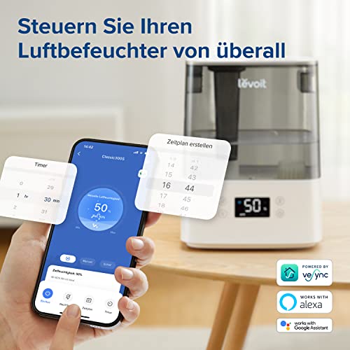 LEVOIT 6L Luftbefeuchter Top-Fill Humidifier Wlan 28dB mit APP & Alexa Steuerung, Auto & Schlafmodus, Ultra Leise 60H… – Bild 6