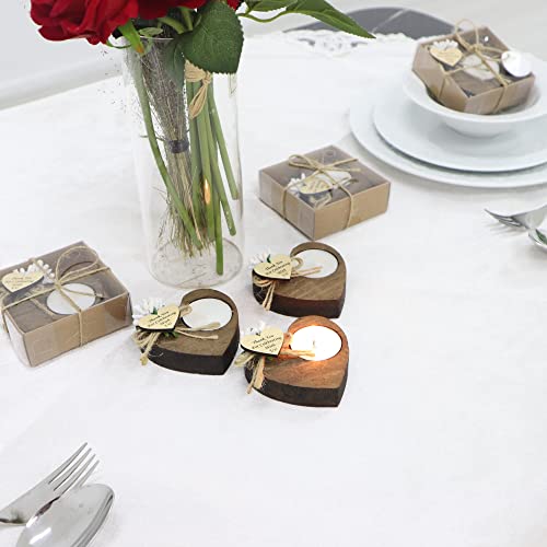 Pack Of 10 Heart Shaped Wood Tealight Candle Holder, Bridal Shower Tealight Holder Thank You Gifts, Wedding Party Favors For Guests, Wooden Heart Candle Holders For Baby Shower Baptism (Brown) #TOP3