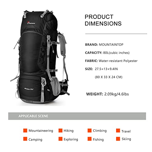 Foto von MOUNTAINTOP Trekkingrucksack 80L mit Wanderstöcke Wanderrucksack Herren Damen mit Trekkingstöcke Reiserucksack mit Regenschutz für Outdoor Reisen Camping Trekking