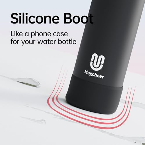 Magcheer Trinkflasche mit Handyhalterung 750ml Magnetische Wasserflasche 360° Verstellbar Flasche Magnet Auslaufsichere Edelstahl Isolierflasche für Sport Fitness (Schwarz)
