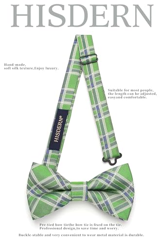 Image of HISDERN Mens Plaid Bow Tie Set Pocket Square and Cufflinks Bowtie | Pretied Bowties Design for Easy Wear,Check Pattern,Matching Handkerchief Cuff Link,3PCS Set Wedding Formal Party Groom Prom