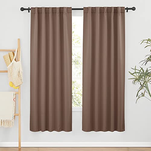 Image of RYB HOME Decorative Curtain Drapes for Coffee, Blackout Window Panels Thermal Insulated Shades Block Summer Heat & Winter Cold for Energy Saving, 42-inch Wide x 72-inch Long, Mocha, 2 Panels