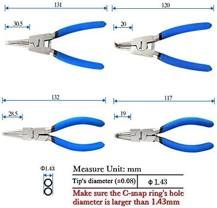 SPEEDWOX 5 Inches Internal and External Snap Ring Pliers Set 4 Pcs 90 Degree Bent Straight Retaining Ring Pliers Precision Retainer Ring Pliers C Clip Circlip Pliers Mini Maintain Removal Tool