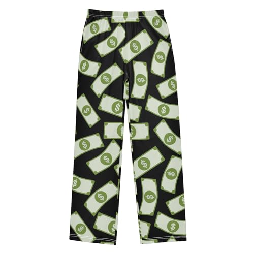 Boys' Pants Green Flying Money Bills Black Long Bottoms Jogger Pants Elastic Waist Trousers with Pockets S-XL
