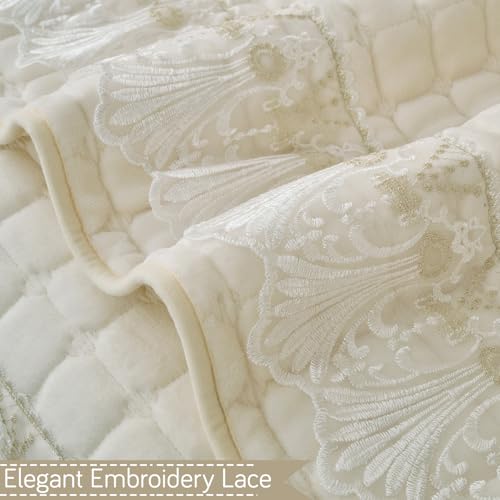 Image of HOKIPO 'BelleLace Series' Imperial Milk Velvet Anti-Slip Sofa Backrest Covers with Lace | 1 Pc - Pearl White (AR-6311-WHT*1S)