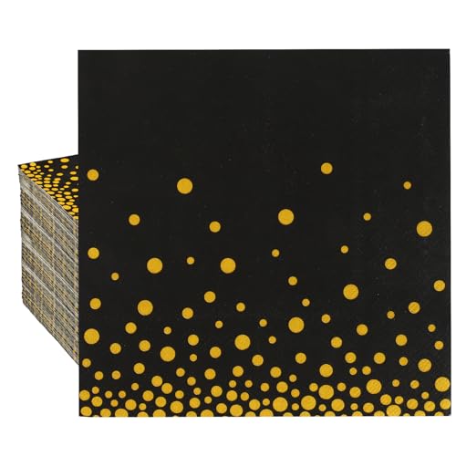 100 PCS Black and Gold Paper Napkins Black Napkins Disposable with Gold Pattern Party Paper Napkins Guest Cocktail Napkins Bar Napkin for Wedding Birthday Bridal Graduation Party Decorations