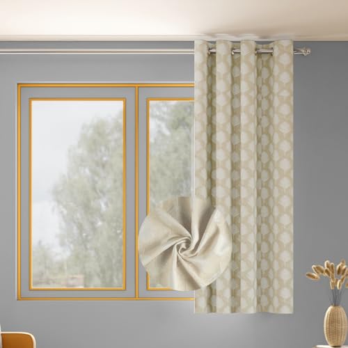 Image of haus & kinder Printed Jacquard Window Curtain 5 Feet Long Pack of 1 Window Curtain, 5 Feet Curtain for Window (Palm Charm, Caramel Nature Design 130x152 CM)