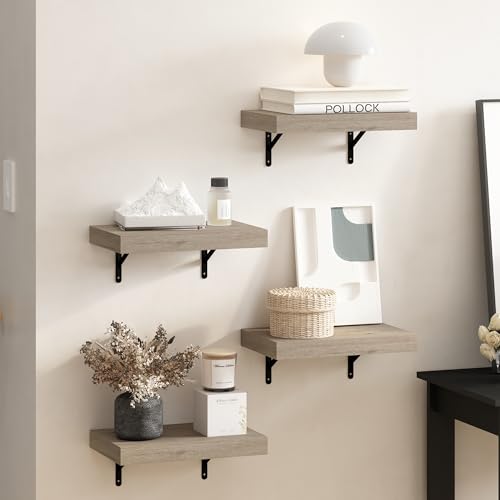 Image of Furinno Tanna Floating Shelves for Wall Set of 4, 15-Inch Wall Shelf, Wall Mounted Shelf, for Bathroom, Home Office, Living Room, Natural