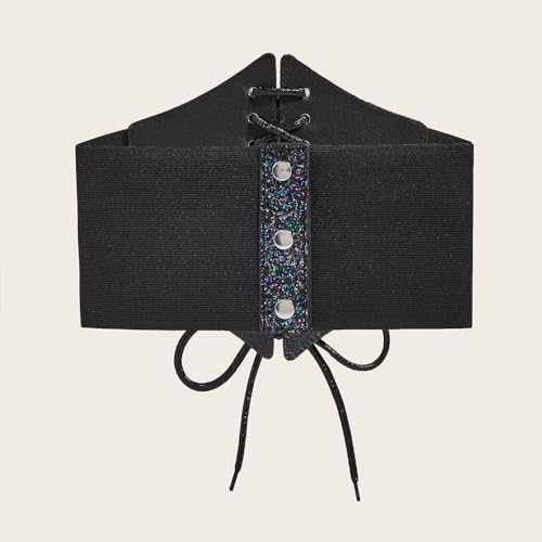 Wide Elastic Waist Belt Stretch Bling Lace Up Waspie Corset Cinch Waistband Dress Belts3