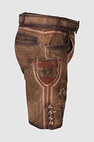 KRÜGER Heren klederdracht leren broek kort, model: MEI Hoamat met riem, knielang, art.nr. 094666-0-0007, bruin - Afbeelding 5