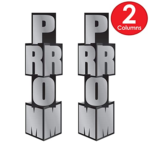 Image of Beistle Prom Column Black and Silver Decoration, Prom Standup Decorations for Prom Night Party Decor for Photo Booth, Durable Cardstock Selfie Backdrop, 12 inch wide, 3' 9 inch tall, 2 Pack