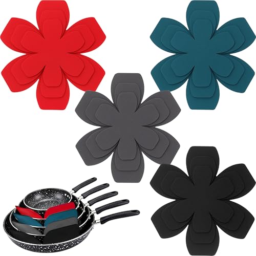 12 PCS Pot and Pan Protectors in 4 Colors & 3 Sizes, Thicker Felt Pan Protector Pads and Pot Separators for Stacking, Anti-Slip Dividers to Protect Glass Ceramic Plates Cookware from Scratching