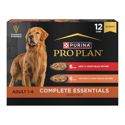 Image of Purina Pro Plan Complete Essentials Wet Dog Food Chicken and Vegetables Entree and Beef and Vegetables Entree Variety Pack - (Pack of 12) 13 oz. Cans