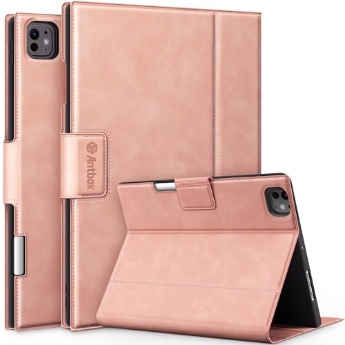 Image of Antbox for iPad Pro 13 Inch Case M5 2025 /M4 2024 PU Leather, Pink | Built-in Pencil Holder, Supports Pencil Pro /(USB-C), Auto Sleep /Wake Function