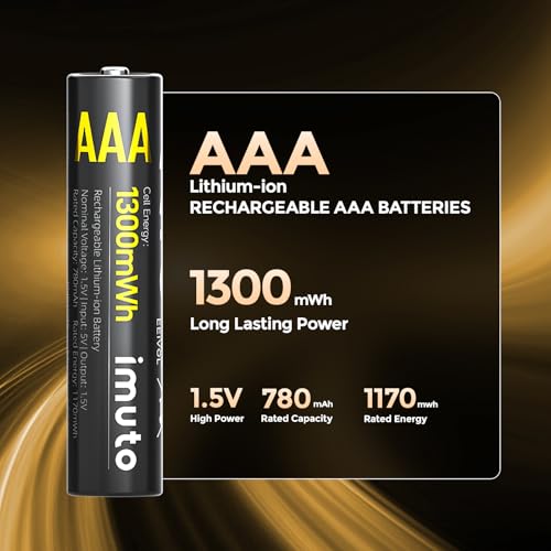 Image of imuto Rechargeable AAA Batteries Lithium 8 Pack,1300mWh 1.5V Output Triple a Lithium Batteries 1600 Cycles Long Lasting(No Charger)