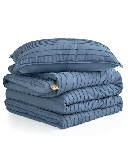 UGG Textured Twin Comforter Set - 2 Piece Striped Bedding Set with Pillow Sham Luxurious and Cozy Reversible Blue Bed Set for Bedroom & Dorm (Twin/Twin XL)