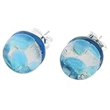 GlassOfVenice Murano Glass Venetian Reflections Round Stud Earrings - Aqua Silver