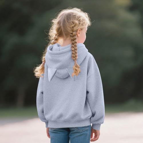 Girls Zip Up Hoodies Fall Cute Cat Ear Oversize Hoodie Jackets Casual Long Sleeve Hood Sweatshirt Coat 5-15 Years3