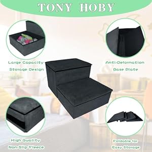   TONY-HOBY-Dog-Stairs-Foldable-Dog-StairsSteps-with-Storage-2-Step-Pet-Steps-for-Dogs-and-Cats-Gray-2-Steps